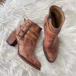 Bed Stu | Womens Begin Tan Teak Driftwood Ankle-High Leather Boot Heeled Buckles